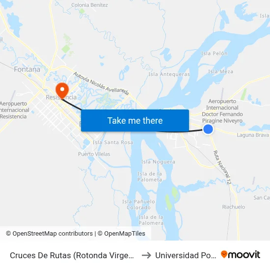 Cruces De Rutas (Rotonda Virgen De Itati) to Universidad Popular map