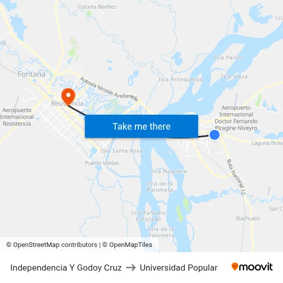 Independencia Y Godoy Cruz to Universidad Popular map