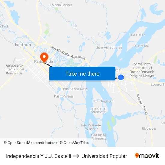Independencia Y J.J. Castelli to Universidad Popular map