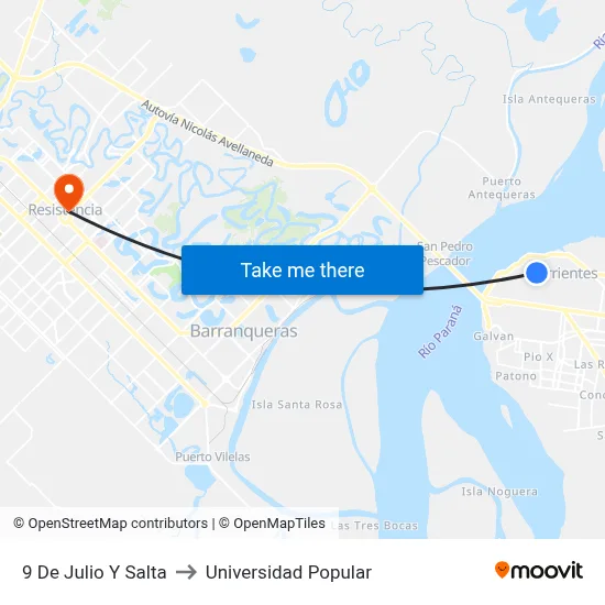 9 De Julio Y Salta to Universidad Popular map