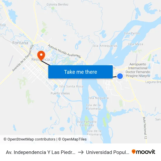 Av. Independencia Y Las Piedras to Universidad Popular map