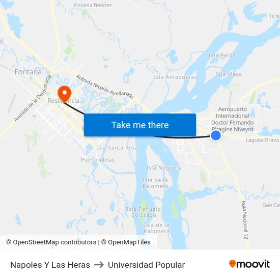 Napoles Y Las Heras to Universidad Popular map