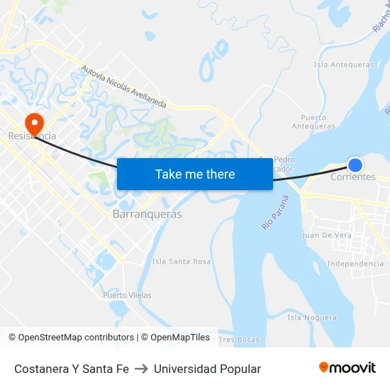 Costanera Y Santa Fe to Universidad Popular map