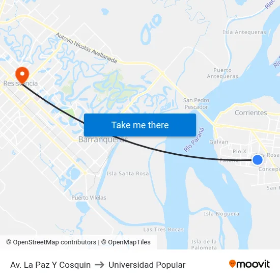 Av. La Paz Y Cosquin to Universidad Popular map