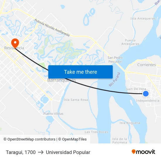 Taragui, 1700 to Universidad Popular map