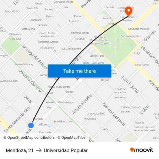Mendoza, 21 to Universidad Popular map