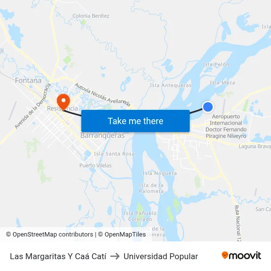 Las Margaritas Y Caá Catí to Universidad Popular map