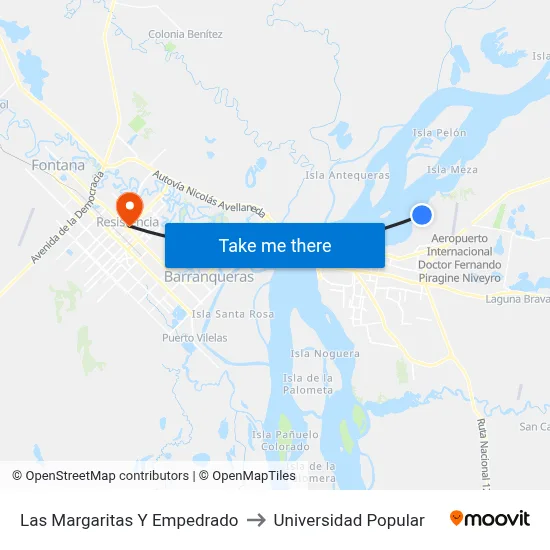 Las Margaritas Y Empedrado to Universidad Popular map