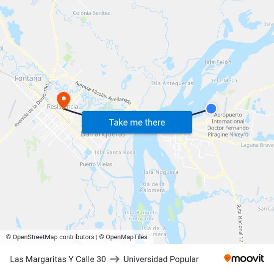 Las Margaritas Y Calle 30 to Universidad Popular map