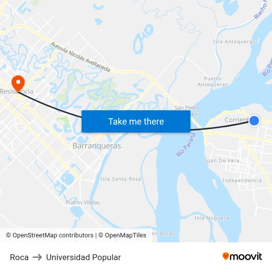Roca to Universidad Popular map