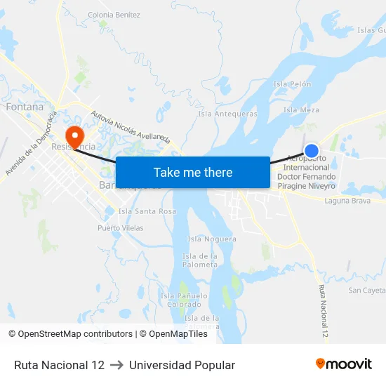 Ruta Nacional 12 to Universidad Popular map