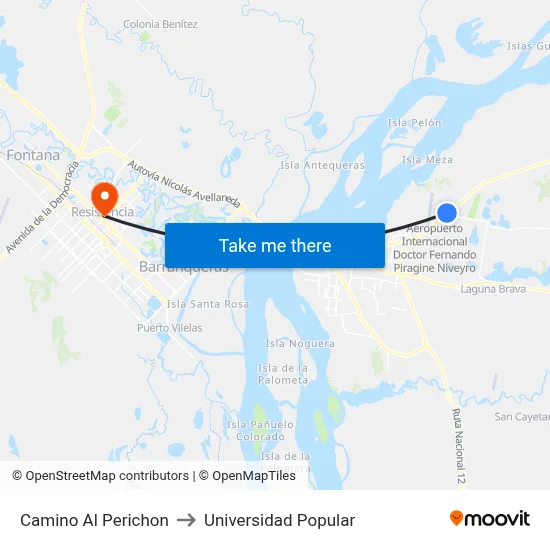 Camino Al Perichon to Universidad Popular map