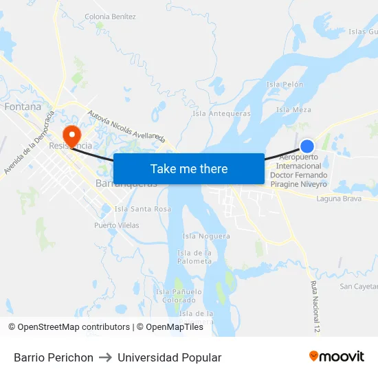 Barrio Perichon to Universidad Popular map