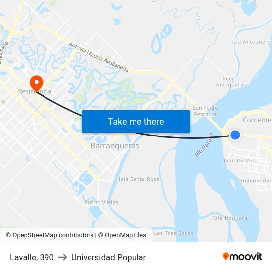 Lavalle, 390 to Universidad Popular map