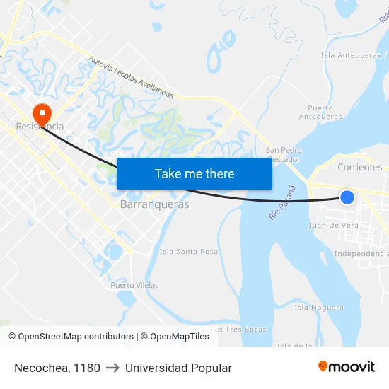 Necochea, 1180 to Universidad Popular map