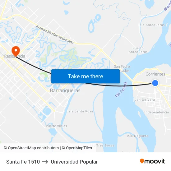 Santa Fe 1510 to Universidad Popular map