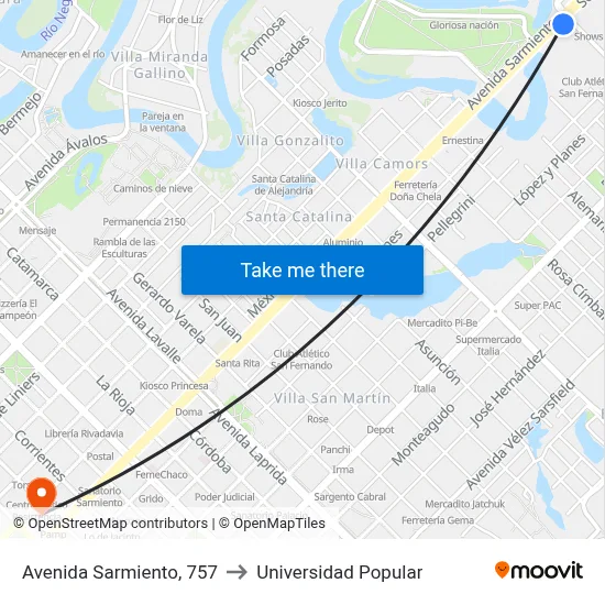 Avenida Sarmiento, 757 to Universidad Popular map