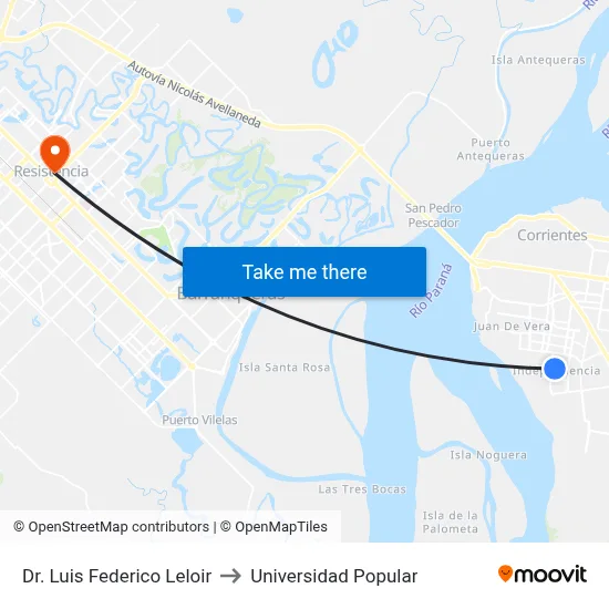 Dr. Luis Federico Leloir to Universidad Popular map