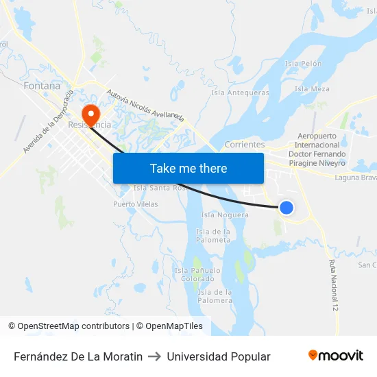 Fernández De La Moratin to Universidad Popular map