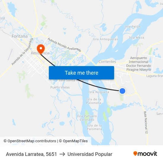 Avenida Larratea, 5651 to Universidad Popular map