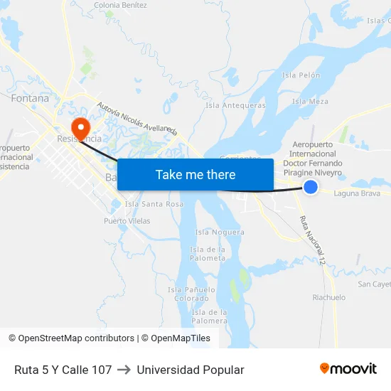 Ruta 5 Y Calle 107 to Universidad Popular map