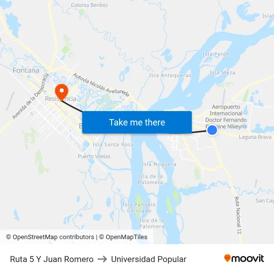 Ruta 5 Y Juan Romero to Universidad Popular map