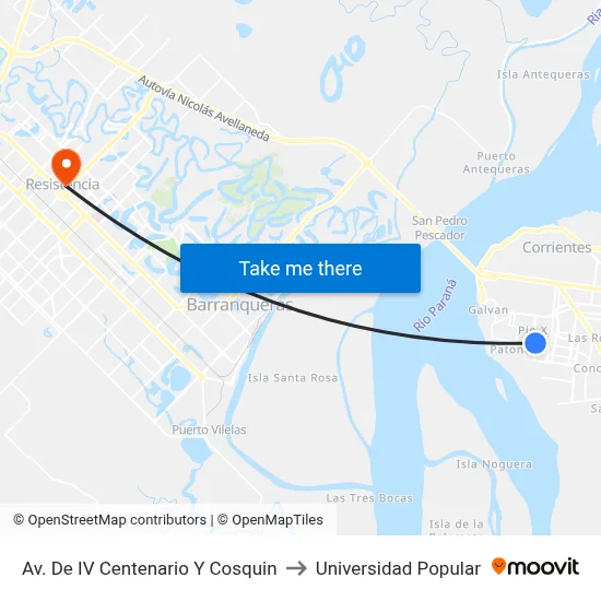 Av. De IV Centenario Y Cosquin to Universidad Popular map