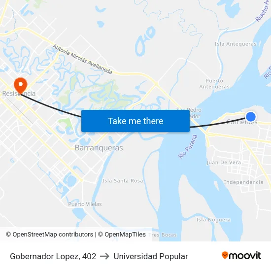 Gobernador Lopez, 402 to Universidad Popular map