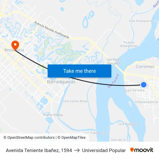 Avenida Teniente Ibañez, 1594 to Universidad Popular map