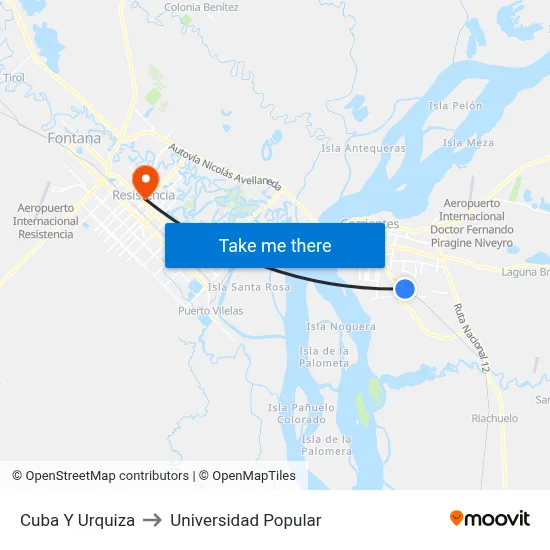 Cuba Y Urquiza to Universidad Popular map