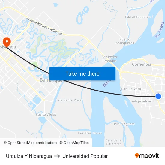 Urquiza Y Nicaragua to Universidad Popular map