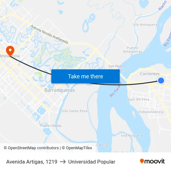 Avenida Artigas, 1219 to Universidad Popular map