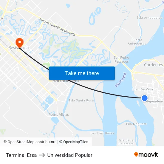 Terminal Ersa to Universidad Popular map