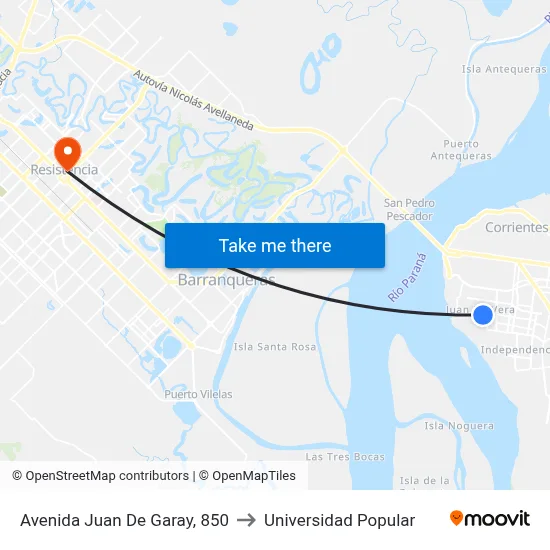 Avenida Juan De Garay, 850 to Universidad Popular map