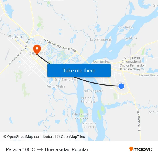 Parada 106 C to Universidad Popular map