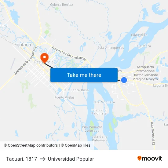 Tacuarí, 1817 to Universidad Popular map