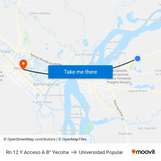 Rn 12 Y Acceso A B° Yecoha to Universidad Popular map