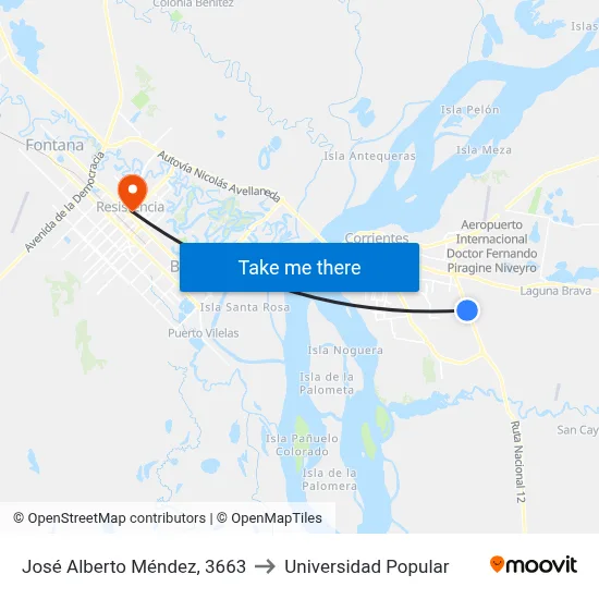 José Alberto Méndez, 3663 to Universidad Popular map
