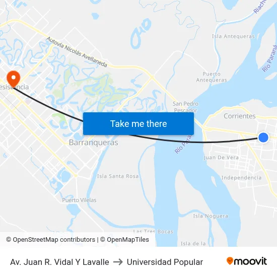Av. Juan R. Vidal Y Lavalle to Universidad Popular map