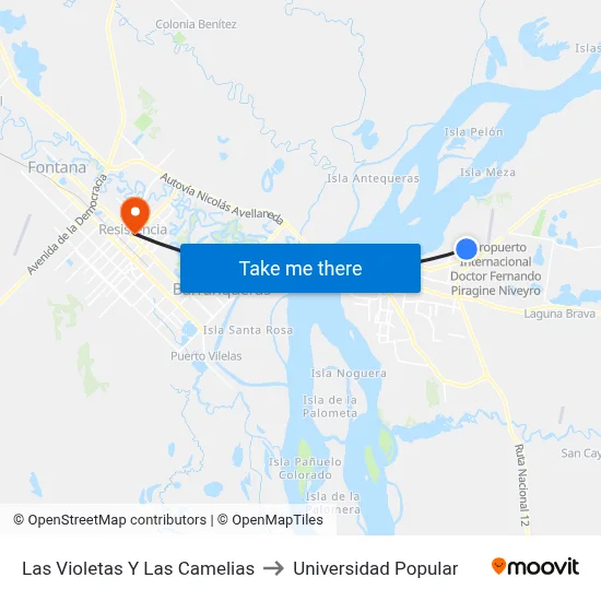 Las Violetas Y Las Camelias to Universidad Popular map