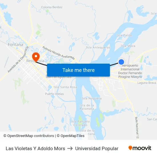 Las Violetas Y Adoldo Mors to Universidad Popular map