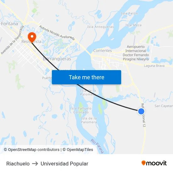 Riachuelo to Universidad Popular map