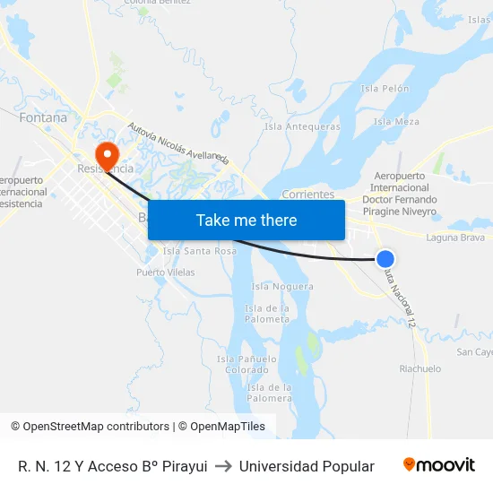 R. N. 12 Y Acceso Bº Pirayui to Universidad Popular map
