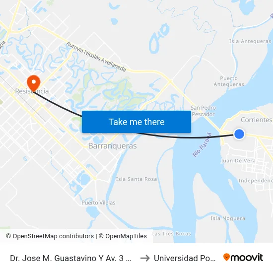 Dr. Jose M. Guastavino Y Av. 3 De Abril to Universidad Popular map