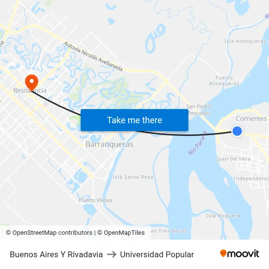 Buenos Aires Y Rivadavia to Universidad Popular map