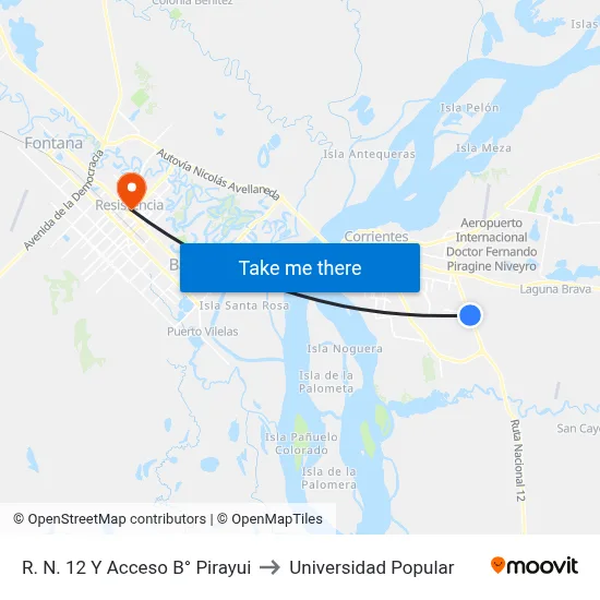 R. N. 12 Y Acceso B° Pirayui to Universidad Popular map