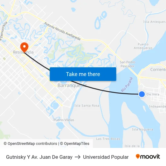 Gutnisky Y Av. Juan De Garay to Universidad Popular map