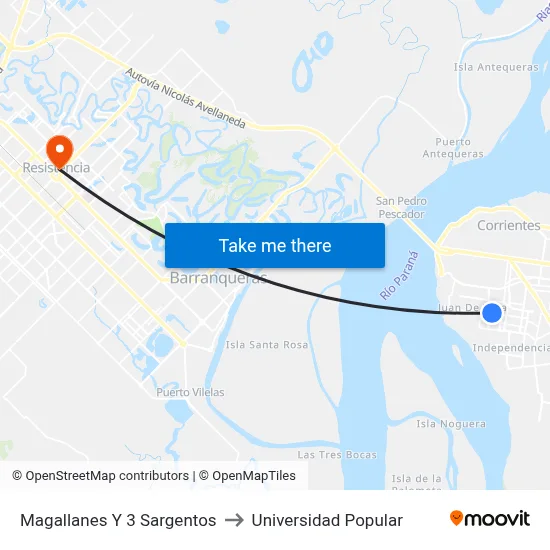 Magallanes Y 3 Sargentos to Universidad Popular map