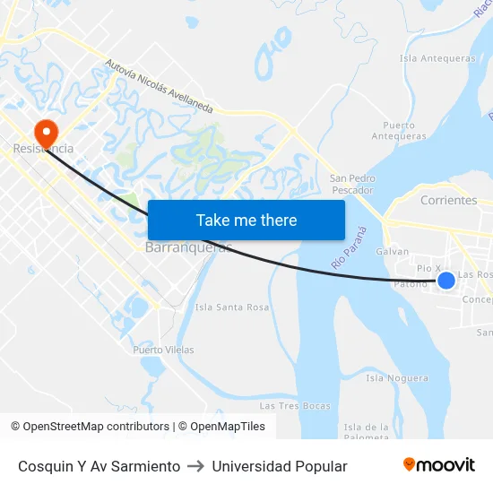 Cosquin Y Av Sarmiento to Universidad Popular map