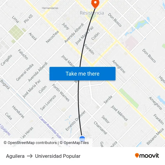 Aguilera to Universidad Popular map